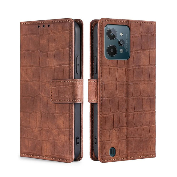 OPPO Realme C31 Skin Feel Crocodile Magnetic Clasp Leather Phone Case(Brown)