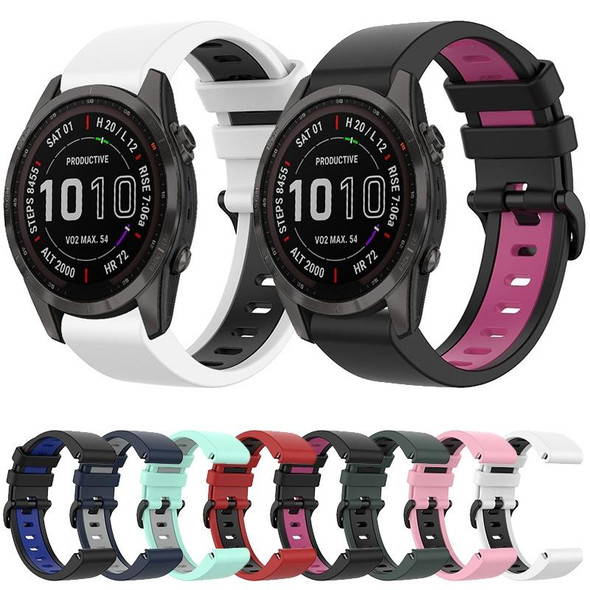 Garmin Fenix 7S Solar 22mm Silicone Sports Two-Color Watch Band(Black+Pink)