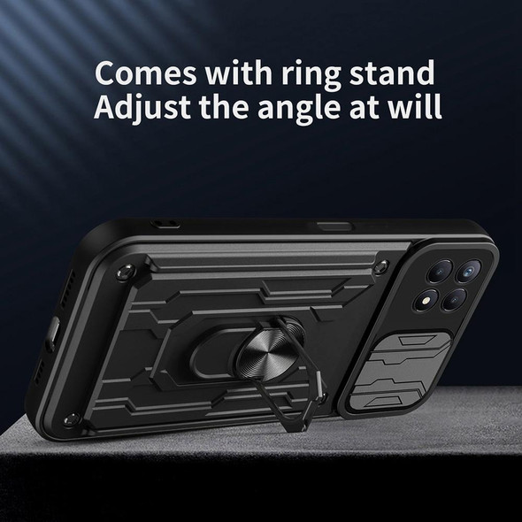 OPPO Realme 8i Sliding Camshield TPU+PC Phone Case with Card Slot(Dark Green)
