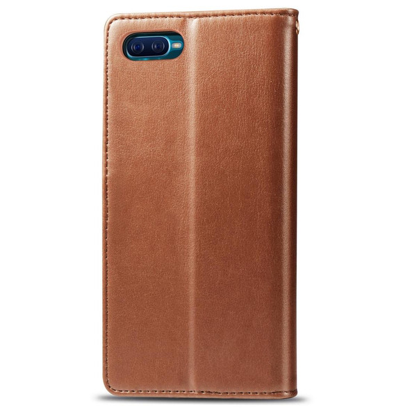 OPPO Reno A Retro Solid Color Leather Buckle Phone Case with Lanyard & Photo Frame & Card Slot & Wallet & Stand Function(Brown)