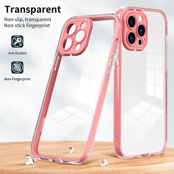 3 in 1 Clear TPU Color PC Frame Phone Case - iPhone 13 Pro(Pink)