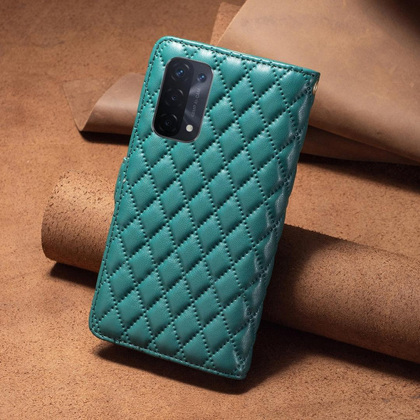 OPPO A74 5G / A93 5G / A54 5G Diamond Lattice Zipper Wallet Leather Flip Phone Case(Green)