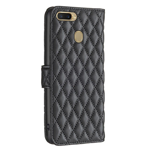 OPPO A7 Diamond Lattice Wallet Leather Flip Phone Case(Black)