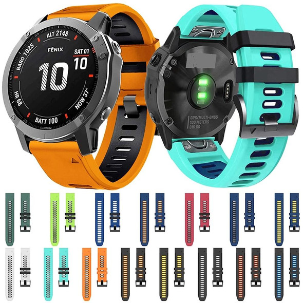 Garmin Fenix 7X 26mm Silicone Sports Two-Color Watch Band(Amy Green+Black)