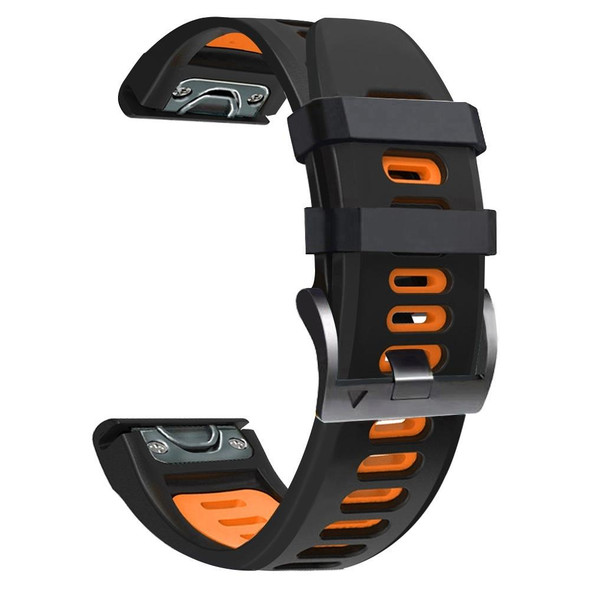 Garmin Fenix 6X Pro 26mm Silicone Sports Two-Color Watch Band(Black+Orange)