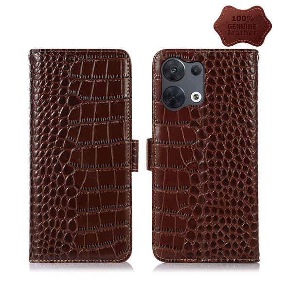 OPPO Reno8 Pro+ 5G China / 8 Pro 5G Foreign Crocodile Top Layer Cowhide Leather Phone Case(Brown)