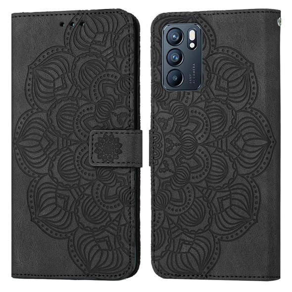 OPPO Reno6 5G Mandala Embossed Flip Leather Phone Case(Black)