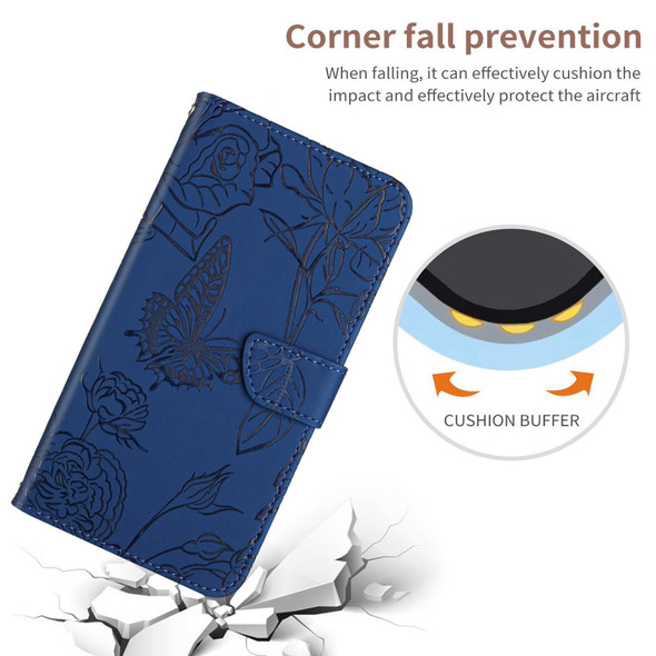 OPPO Reno7 4G Skin Feel Butterfly Peony Embossed Leather Phone Case(Blue)