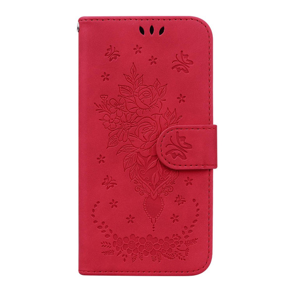 OPPO Reno6 5G Butterfly Rose Embossed Leather Phone Case(Red)