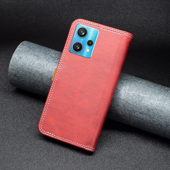 OPPO Realme 9 Pro+ Color Matching Double Sewing Thread Leather Phone Case(Red)