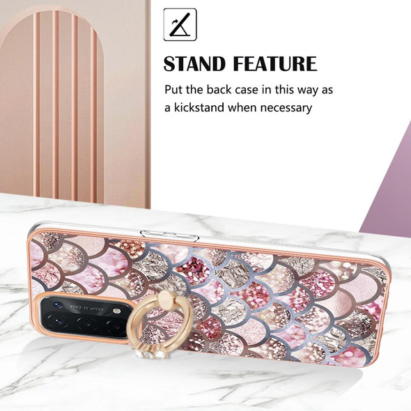 OPPO A74 5G / A93 5G Electroplating IMD TPU Phone Case with Ring(Pink Scales)