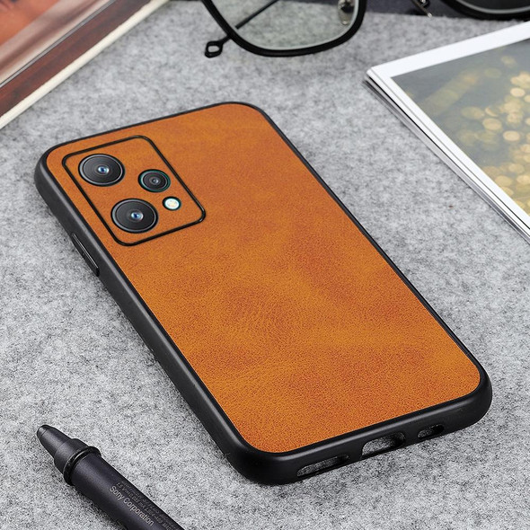 OPPO Realme 9 Pro Accurate Hole Two-color Calf Texture PU Phone Case(Brown)