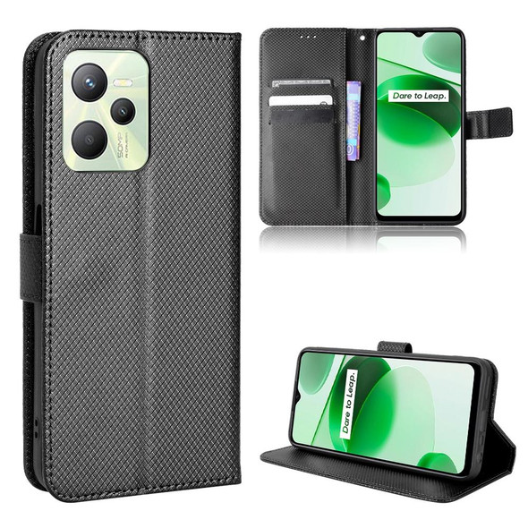 OPPO Realme C35 Diamond Texture Leather Phone Case(Black)
