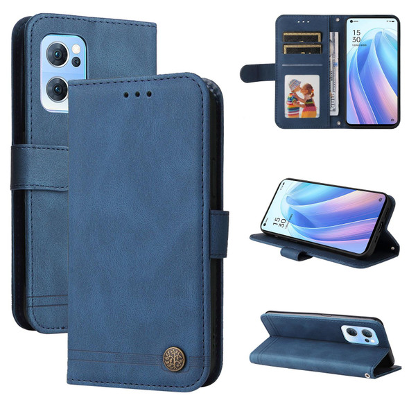 OPPO Reno7 5G / Find X5 Lite Global Skin Feel Life Tree Metal Button Leather Phone Case(Blue)