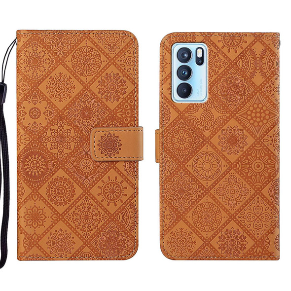 OPPO Reno6 Pro 5G Ethnic Style Embossed Pattern Leather Phone Case(Brown)