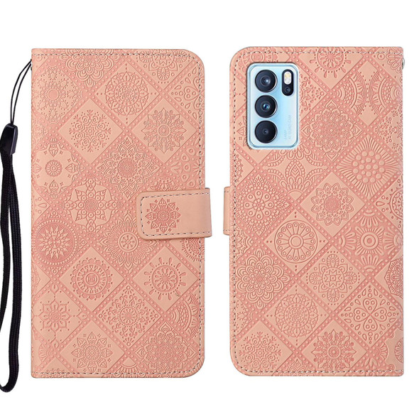 OPPO Reno6 Pro 5G Ethnic Style Embossed Pattern Leather Phone Case(Pink)