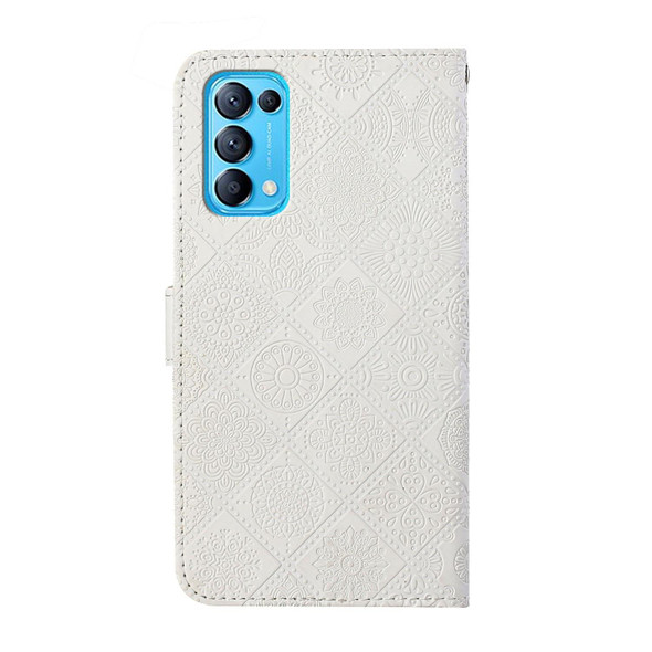 OPPO Reno5 5G Ethnic Style Embossed Pattern Leather Phone Case(White)