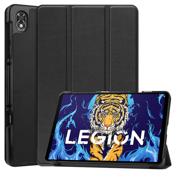 Lenovo Legion Y700 Three-folding Holder Custer Texture Leather Tablet Case(Black)