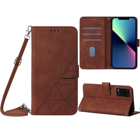 OPPO Realme 8 5G / V13 5G Crossbody 3D Embossed Flip Leather Phone Case(Brown)