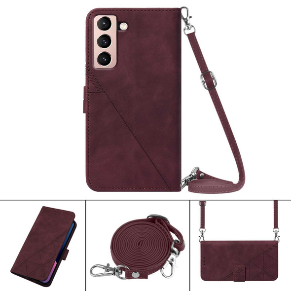 Samsung Galaxy S21 5G Crossbody 3D Embossed Flip Leather Phone Case(Wine Red)