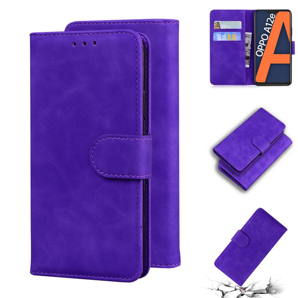 OPPO A3S/Realme C1/A12E Skin Feel Pure Color Flip Leather Phone Case(Purple)