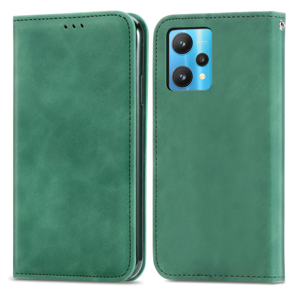 OPPO Realme 9 Pro Retro Skin Feel Magnetic Horizontal Flip Leather Phone Case(Green)