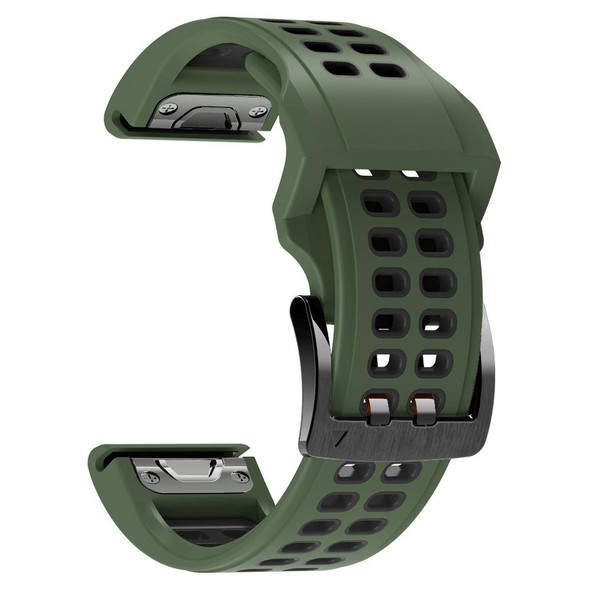Garmin Fenix 6X Quick Release Double Row Silicone Watch Band(Army Green Black)