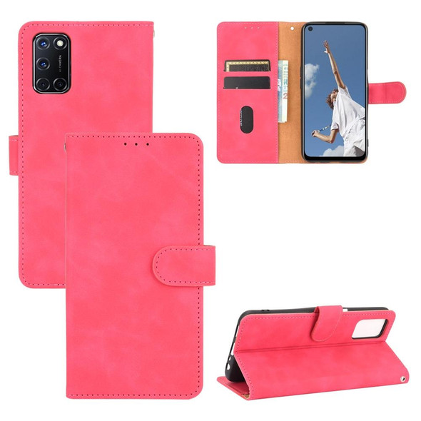 OPPO A52 / A72 / A92 Solid Color Skin Feel Magnetic Buckle Horizontal Flip Calf Texture PU Leather Case with Holder & Card Slots & Wallet(Rose Red)