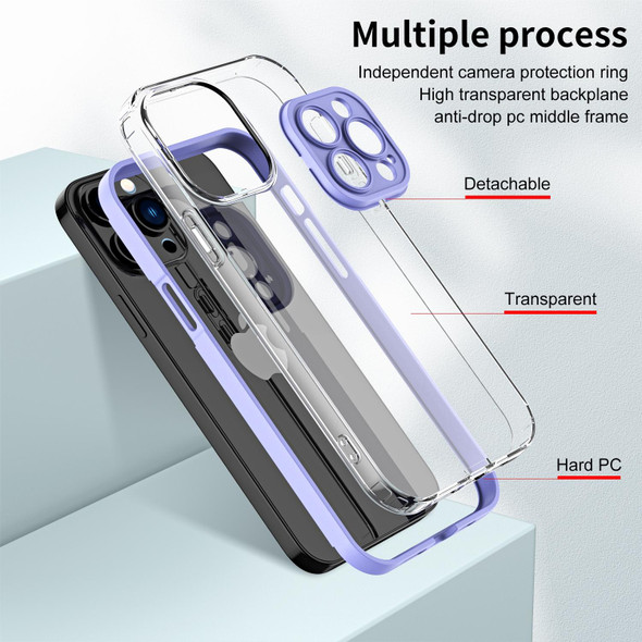 3 in 1 Clear TPU Color PC Frame Phone Case - iPhone 11 Pro Max(Purple)
