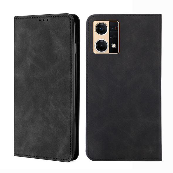 OPPO Reno7 4G/F21 Pro 4G Skin Feel Magnetic Horizontal Flip Leather Phone Case(Black)