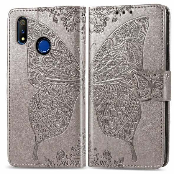 OPPO Realme 3 Pro Butterfly Love Flower Embossed Horizontal Flip Leather Case with Bracket / Card Slot / Wallet / Lanyard(Gray)