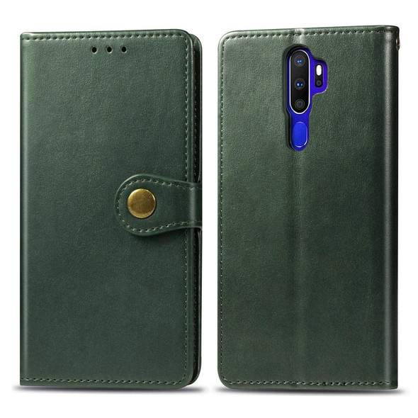 OPPO A5 2020 / A9 2020 Retro Solid Color Leather Buckle Phone Case with Lanyard & Photo Frame & Card Slot & Wallet & Stand Function(Green)