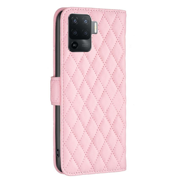 OPPO A94 4G Diamond Lattice Wallet Leather Flip Phone Case(Pink)