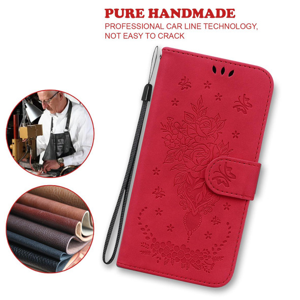 OPPO A53 / A33 Butterfly Rose Embossed Leather Phone Case(Red)