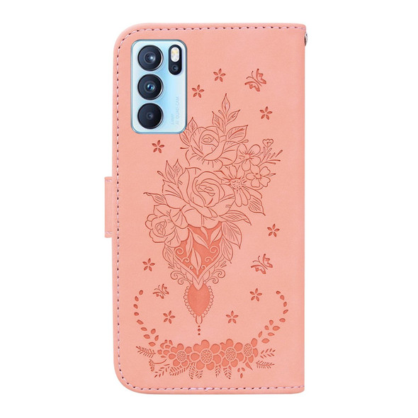 OPPO Reno6 Pro 5G Butterfly Rose Embossed Leather Phone Case(Pink)