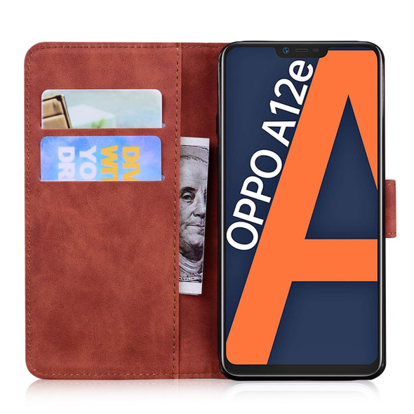 OPPO A3S/Realme C1/A12E Skin Feel Pure Color Flip Leather Phone Case(Brown)