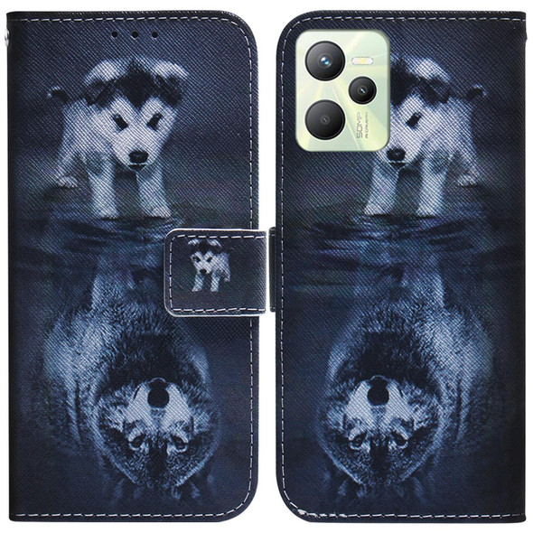 OPPO Realme C35 Coloured Drawing Leather Phone Case(Wolf and Dog)