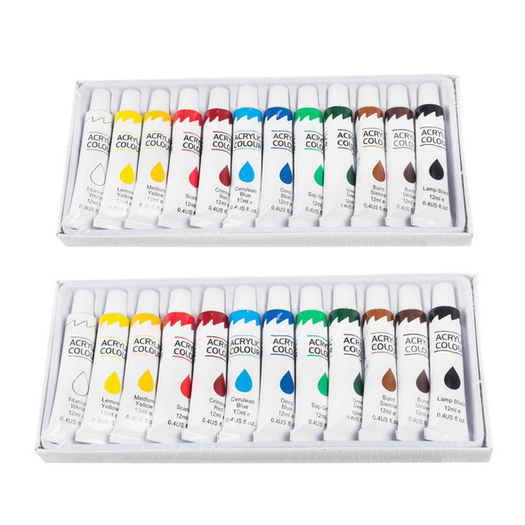 12-Piece Acrylic Paint Tube Set - 12ml, Vibrant Colours