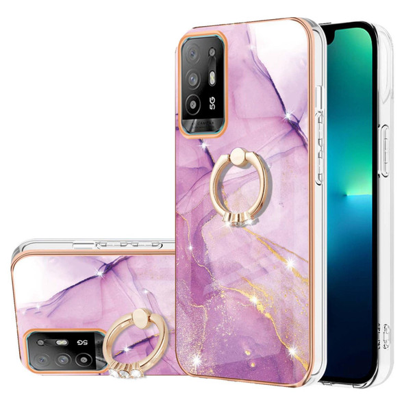 OPPO A94 5G / A95 5G Electroplating Marble Pattern IMD TPU Phone Case with Ring Holder(Purple 001)