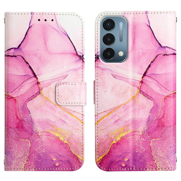 OnePlus Nord N200 5G & OPPO A74 5G PT003 Marble Pattern Flip Leather Phone Case(Pink Purple Gold LS001)