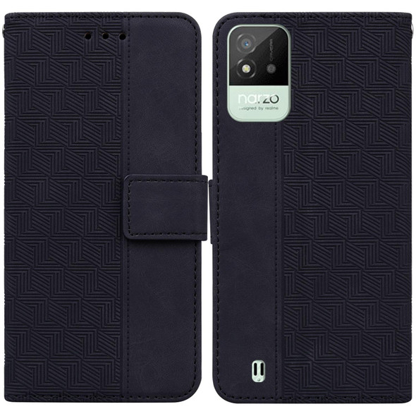 OPPO Realme Narzo 50i Geometric Embossed Leather Phone Case(Black)