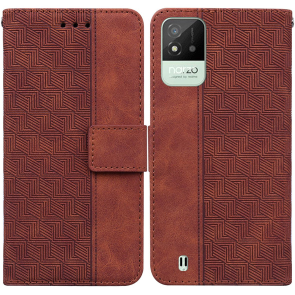 OPPO Realme Narzo 50i Geometric Embossed Leather Phone Case(Brown)