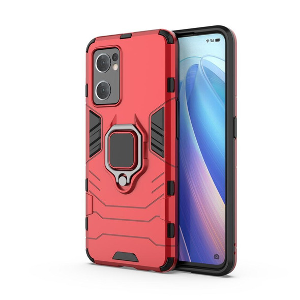 OPPO Reno7 5G International Version Shockproof PC + TPU Protective Phone Case with Magnetic Ring Holder(Red)
