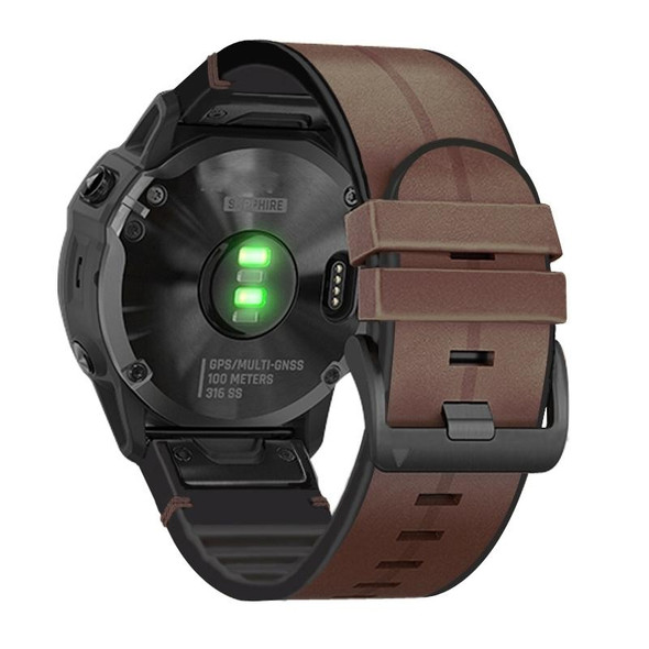 Garmin Fenix 7X Silicone + Leather Quick Release Watch Band(Coffee)