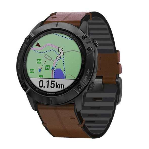 Garmin Fenix 7X Silicone + Leather Quick Release Watch Band(Coffee)