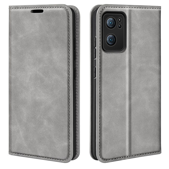 OPPO Reno 7 5G Retro-skin Magnetic Suction Leather Phone Case(Grey)