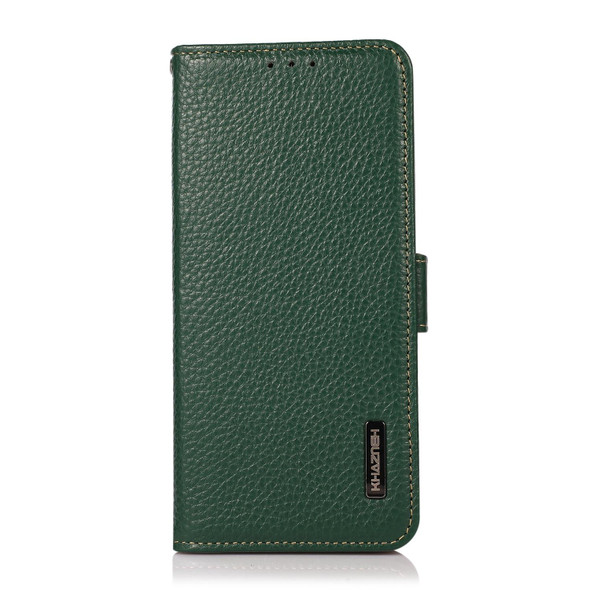 OPPO Reno6 Pro 5G KHAZNEH Side-Magnetic Litchi Genuine Leather RFID Case(Green)