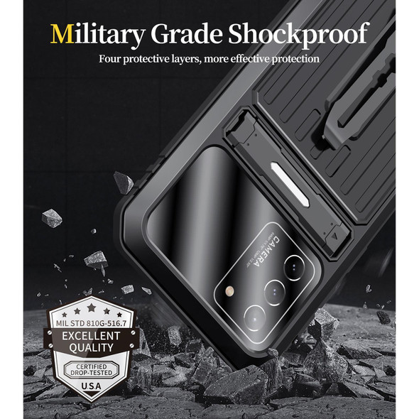 Samsung Galaxy S21 5G Armor Shockproof Splash-proof Dust-proof Phone Case with Holder(Black)