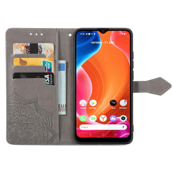 OPPO Realme C20 Mandala Embossing Pattern Horizontal Flip Leather Case with Holder & Card Slots & Wallet & Lanyard(Gray)