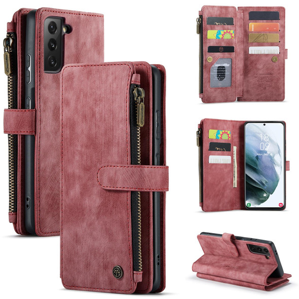 Samsung Galaxy S21 5G CaseMe-C30 PU + TPU Multifunctional Horizontal Flip Leather Case with Holder & Card Slot & Wallet & Zipper Pocket(Red)